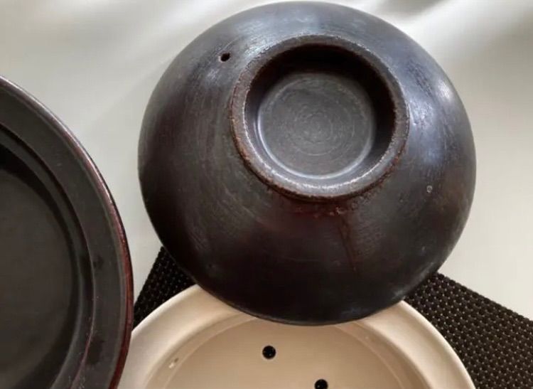 送料込】有田焼 安楽窯 黒釉 タジン鍋 【陶製すのこ付き】蒸料理 Ｗ