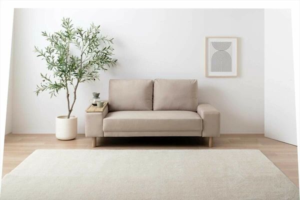 サイドテーブル付き2人掛けソファ ミルクティーベージュ グレー