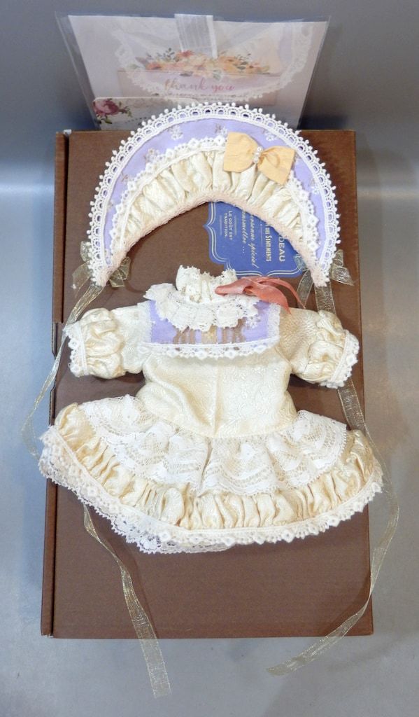 ancienne 幼SDサイズドール衣装 花柄ジャガード織ワンピース-ハーフボンネット