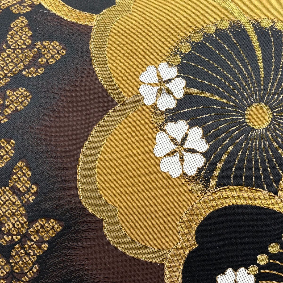 袋帯 秀品 振袖向き 桜 蝶 金糸 黒 六通 正絹 【中古】 - メルカリ