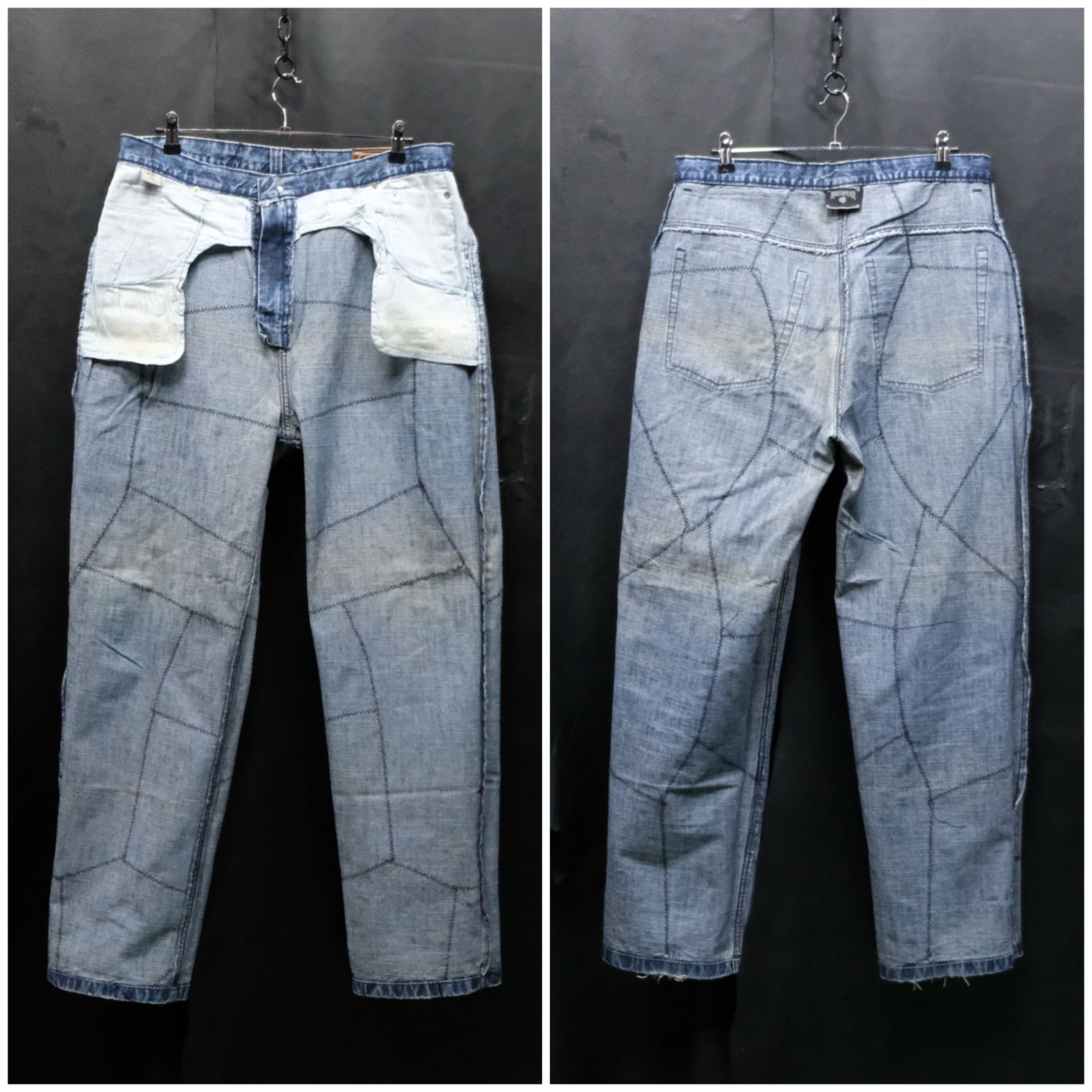 ROCAWEAR ステッチワーク デニムバギーパンツ パッチワーク 極太