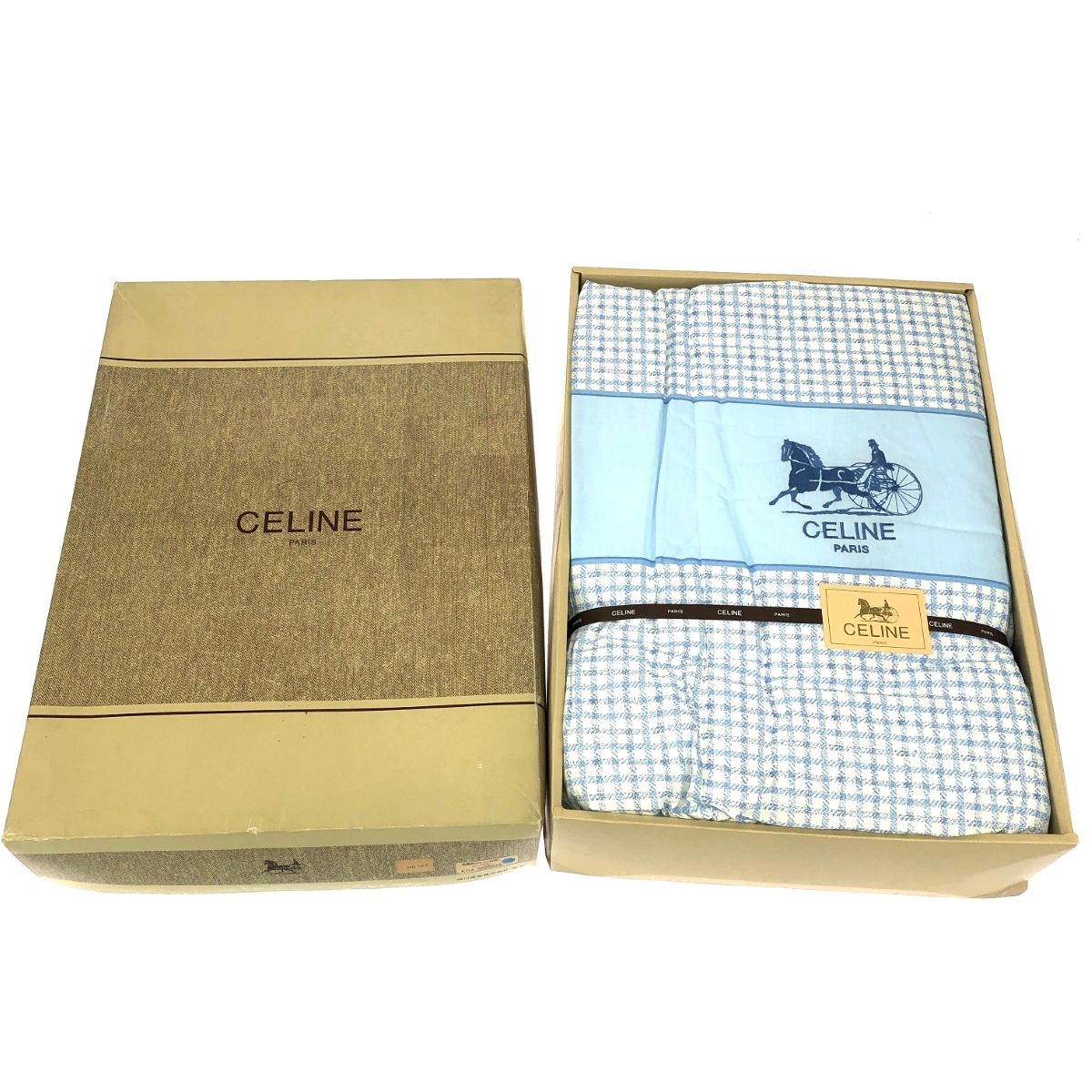 CELINE セリーヌ 合繊掛ふとん 馬車ロゴ刺繍/コットン/ライトブルー