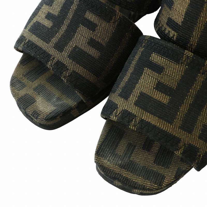 E989 23cm フェンディ ズッカ柄 ウェッジソール サンダル レディース フェンディ FENDI サンダル キャンバス オープントゥ ウェッジ