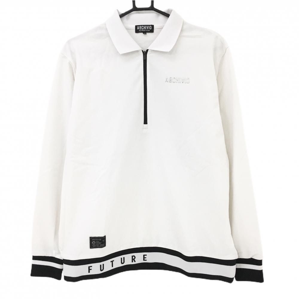 美品】アルチビオ 長袖ポロシャツ 白×黒 ハーフジップ 後ろビッグロゴ