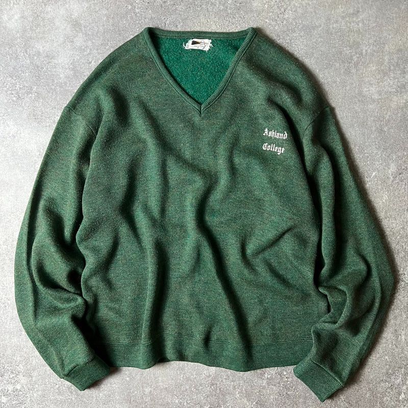 60s USA製 Allen Vネック カレッジ プリント スウェット トレーナー L 
