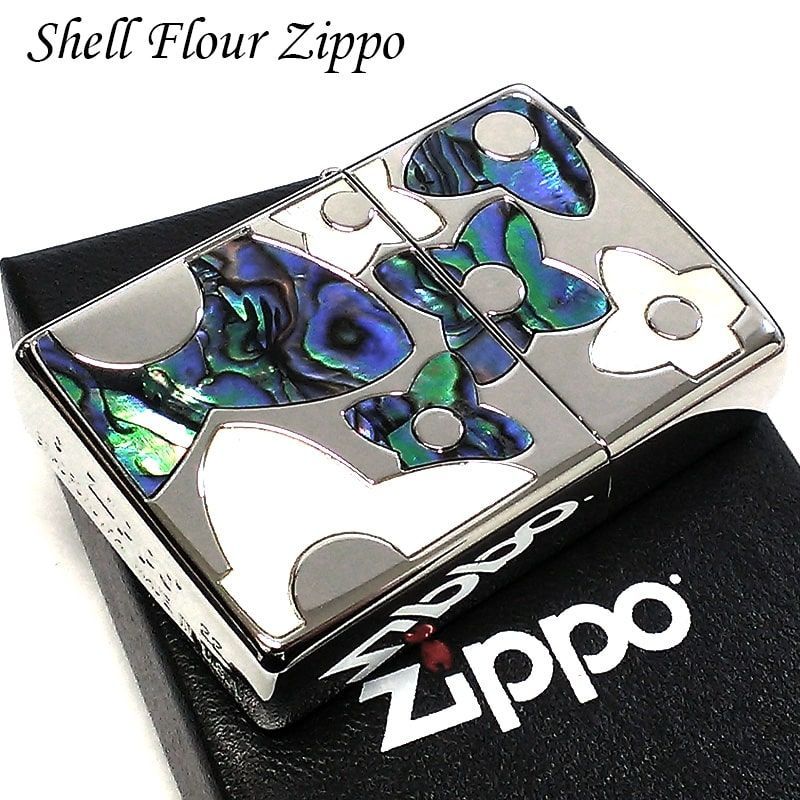 ZIPPO ライター シェルフラワー かわいい 両面加工 シェルインレイ 