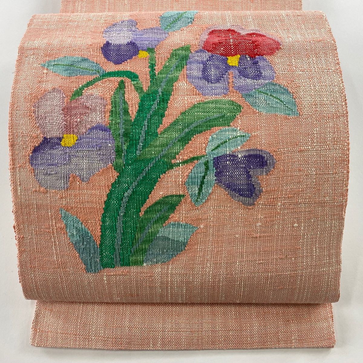 名古屋帯 美品 秀品 八寸名古屋帯 松葉仕立て 枝花 箔 クリーム 正絹