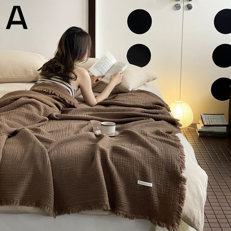 ビーチサンダルブランケット無添加シングル150x200cm大判4重ガーゼケットフリンジ付きやわらか北欧和風タオルケットマルチカバー