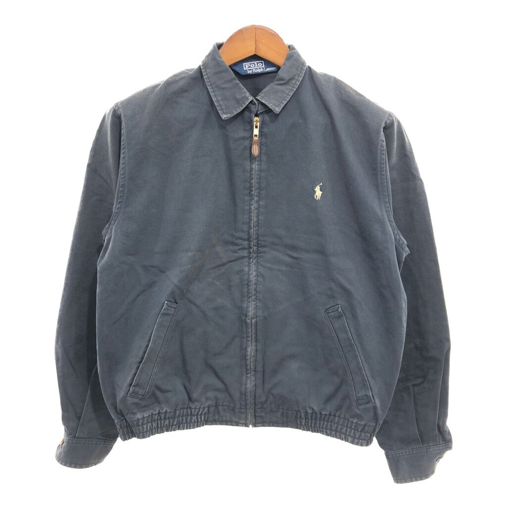 90年代 Polo by Ralph Lauren ポロ ラルフローレン スイングトップ ジャケット ワンポイントロゴ ネイビー (メンズ L) 中古 古着 Q0572