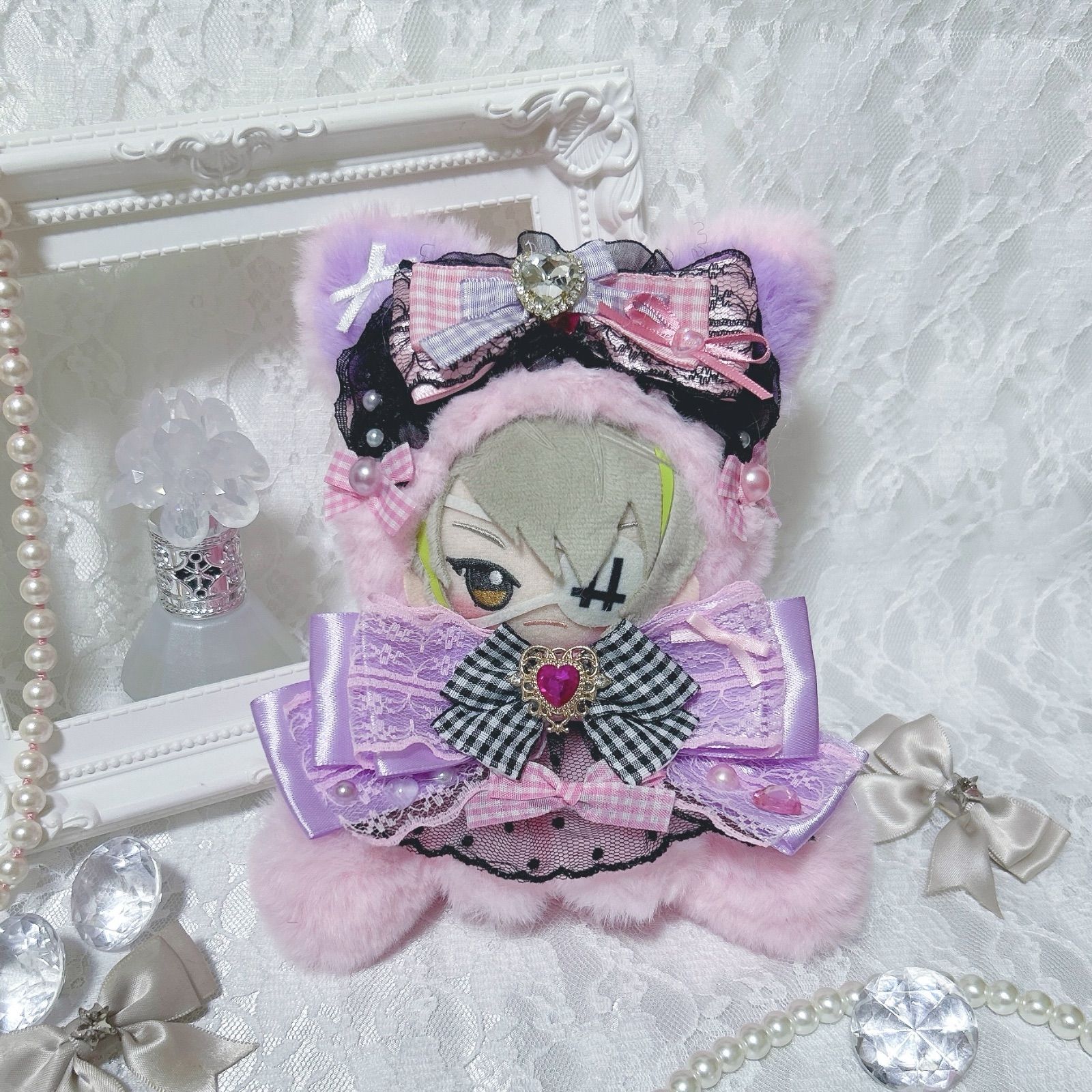 【セット販売】おすわりぬい服 10cm ねこ チェリーピンク・紫 セット販売】おすわりぬい服 10cm ねこ 紫・チェリーピンク