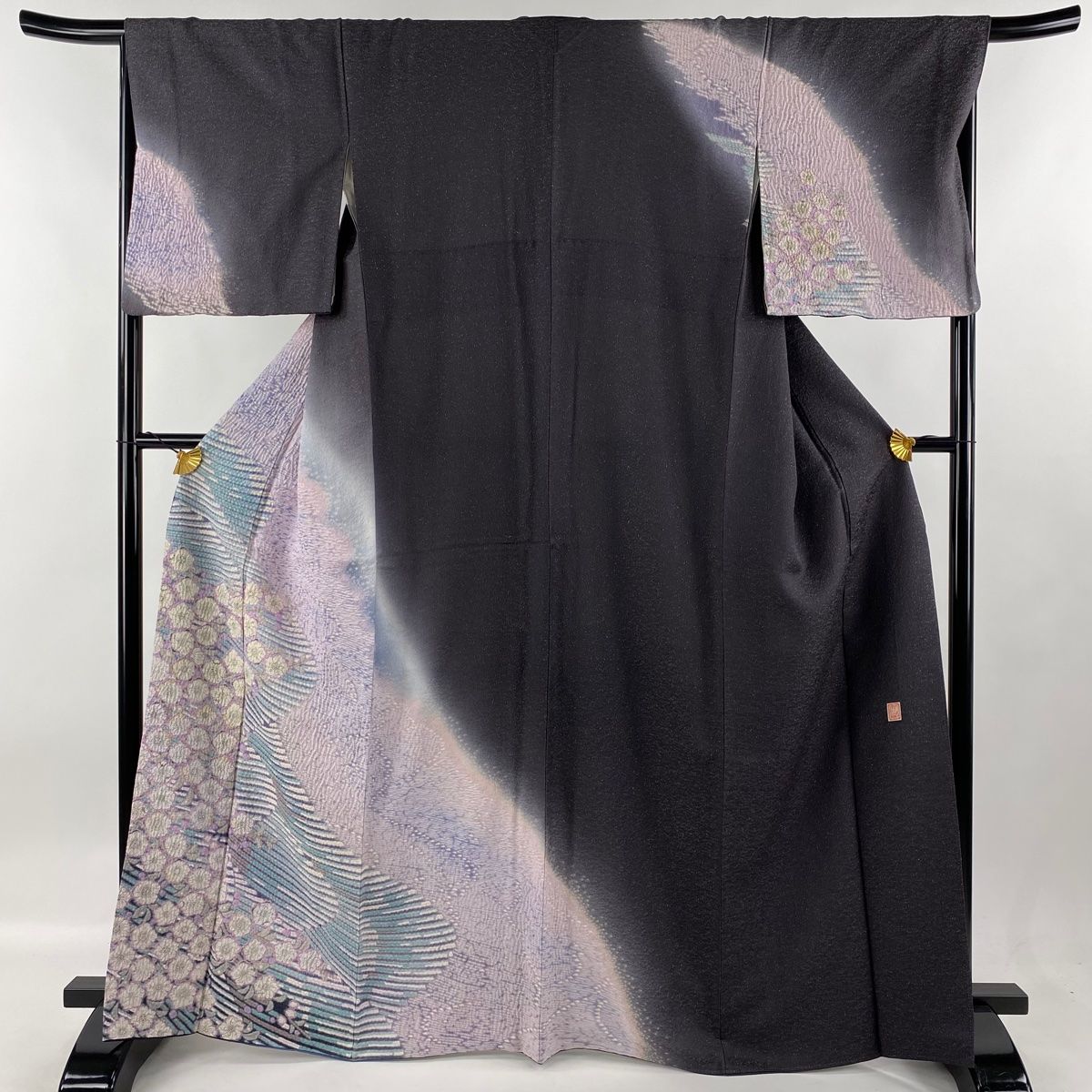 訪問着 身丈166.5cm 裄丈68cm L 袷 滝泰 落款 辻が花 銀通し 金銀糸 灰紫 正絹