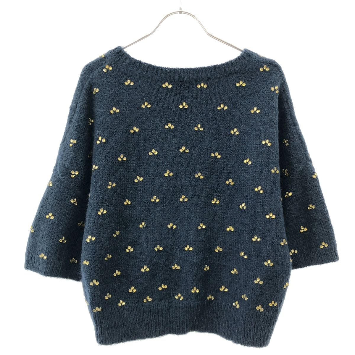 DRIES VAN NOTEN ドリスヴァンノッテン ビジューデザイン ショートスリーブニットセーター  ブルー XS DRIES VAN NOTEN ドリスヴァンノッテン ビジューデザイン ショート