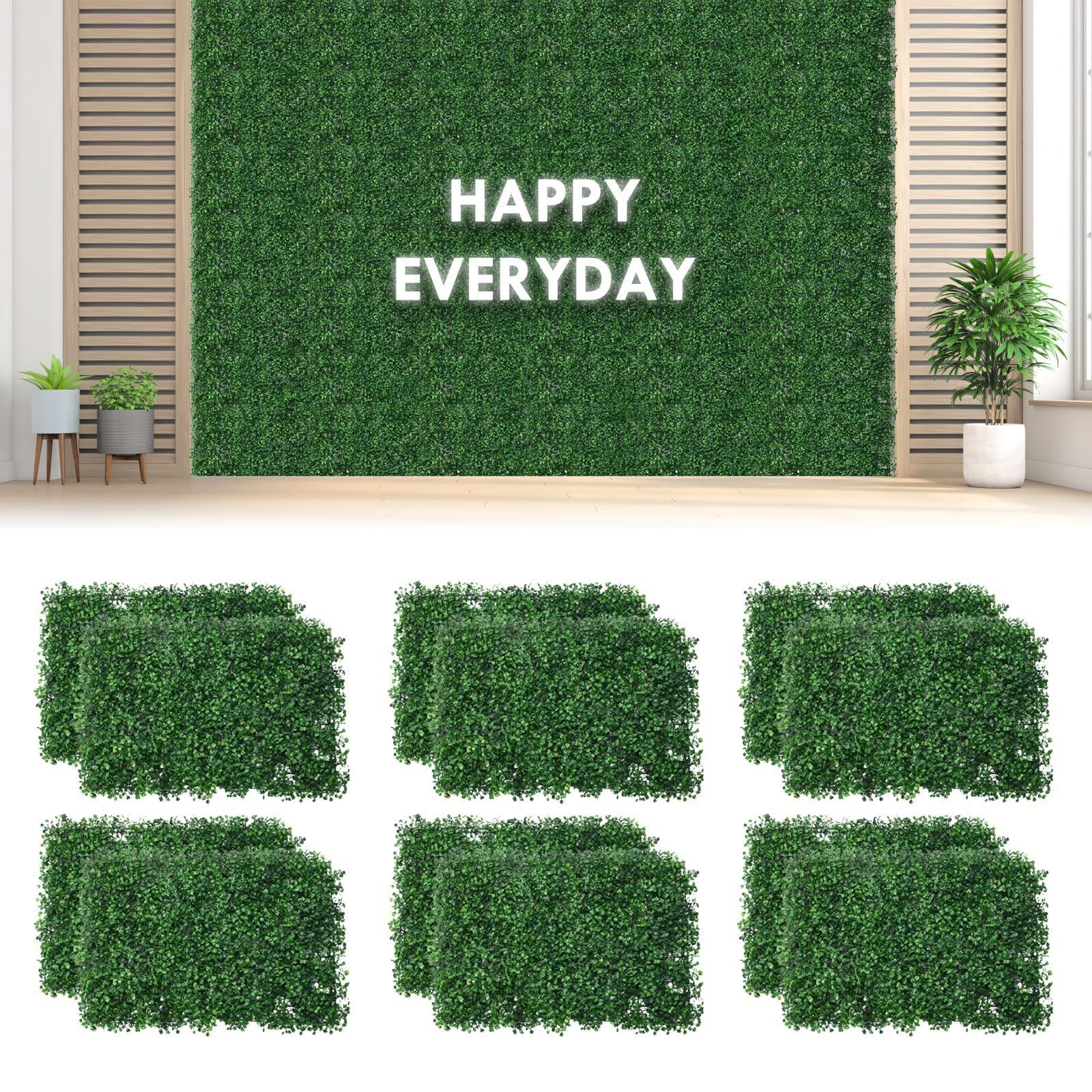uyoyous ウォール フェイクグリーン目隠し フェイクグリーン 12枚セット 40*60*4cm 人工芝 グリーン スクリーン 人工 芝生マット 壁掛け 室内外兼用マット 人工観葉植物 壁面緑化