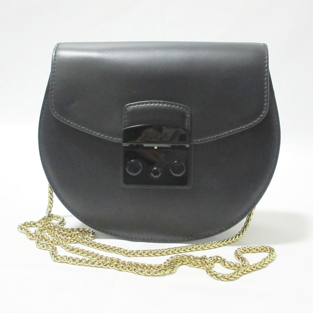 FURLA フルラ METROPOLIS MINI ROUND メトロポリス ミニ ラウンド レザー チェーン ショルダーバッグ ブラック レディース 古着