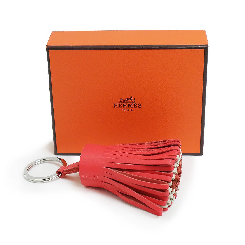 HERMÈS カルメン トリコロール レザー パープル 赤 茶色 フリンジ HERMÈS カルメン トリコロール レザー パープル 赤 茶色 フリンジ