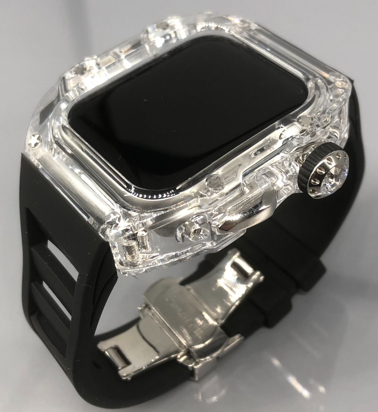 zc シルバー クリア☆アップルウォッチバンド ラバーベルト