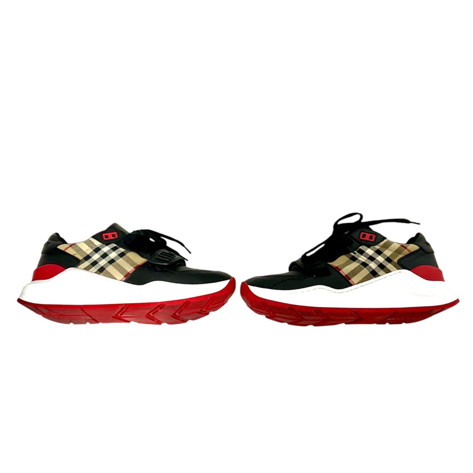 【正規品　レア品】　バーバリー　Burberry   Leather and Check Cotton  Sneakers  レザー&ヴィンテージチェック　コットンスニーカー　チェック　プリント　レースアップ　スニーカー　レディース　サイズ24㎝