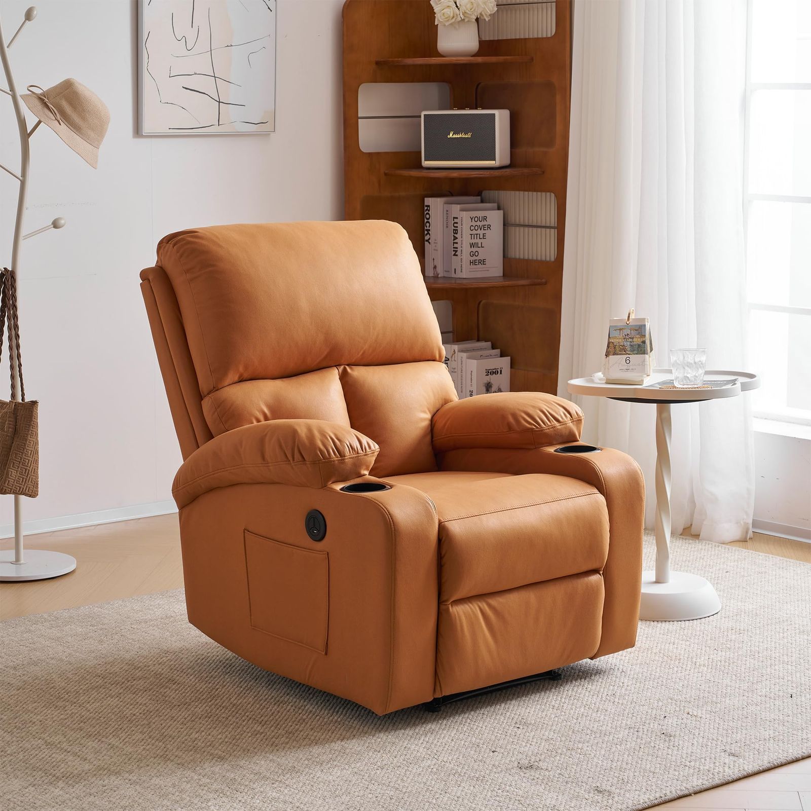 オーエスジェイ OSJ リクライニングソファー 電動リクライニングソファー 1人掛け ゲーミングチェア PUレザー 140° キャメル