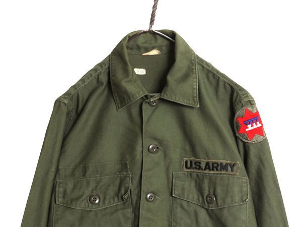 70s 米軍実物 US ARMY コットン サテン ユーティリティ シャツ メンズ M 程/ 70年製 ヴィンテージ ミリタリー アーミー OG107 シャツ袖 2nd 50s 米軍実物 US ARMY コットン サテン ユーティリティ シャツ