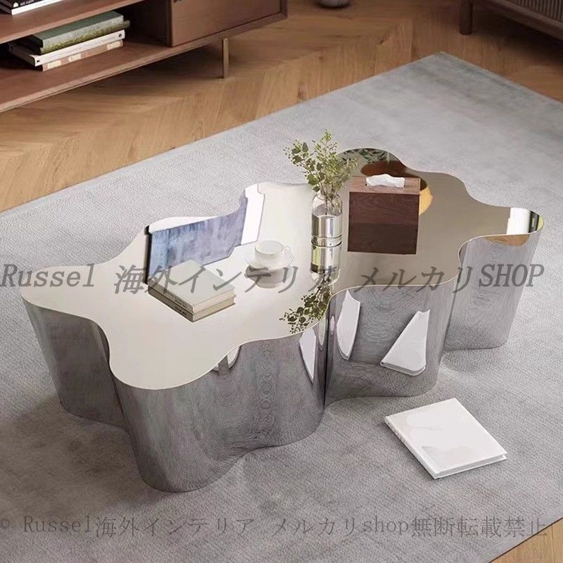 センターテーブル ラグジュアリー 鏡面仕上げ おしゃれ かわいい インテリア 北欧 ダイニング テーブル ステンレス モダン ロー テーブル コーヒー テーブル 銀 シルバー