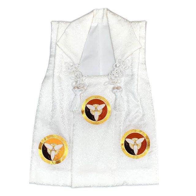 七五三 男の子 三歳 正絹 被布セット 被布コート 雪駄 信玄袋 足袋 4点コーデセット 白系 丸に三つ扇 IBH471-4set01