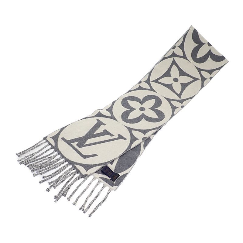 ルイヴィトン LOUIS VUITTON LVメダリオン M92857 マフラー ウール グレー グリクレール メンズ レディース ユニセックス Aランク