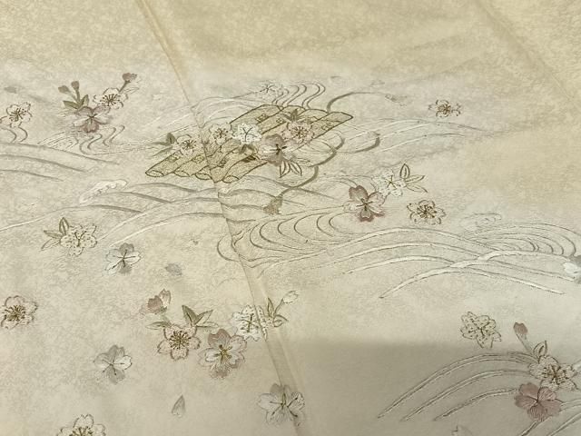 平和屋着物●訪問着　総刺繍　立波花筏文　暈し染め　金糸　正絹　逸品　AABC0103zg 平和屋着物○訪問着 総刺繍 立波花筏文 暈し染め 金糸 正絹 逸品