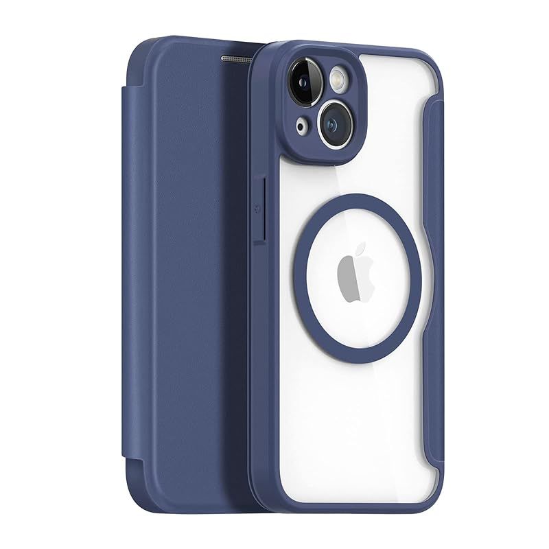 新品　iPhone 14 ケース - 手帳型 ワイヤレス充電対応 超薄型 軽量 高級PUレザー 背面クリア カード 入れ1枚 アイフォン14 耐衝撃 レンズ保護 カバー いphone14 (ブルー， iPhone 14)