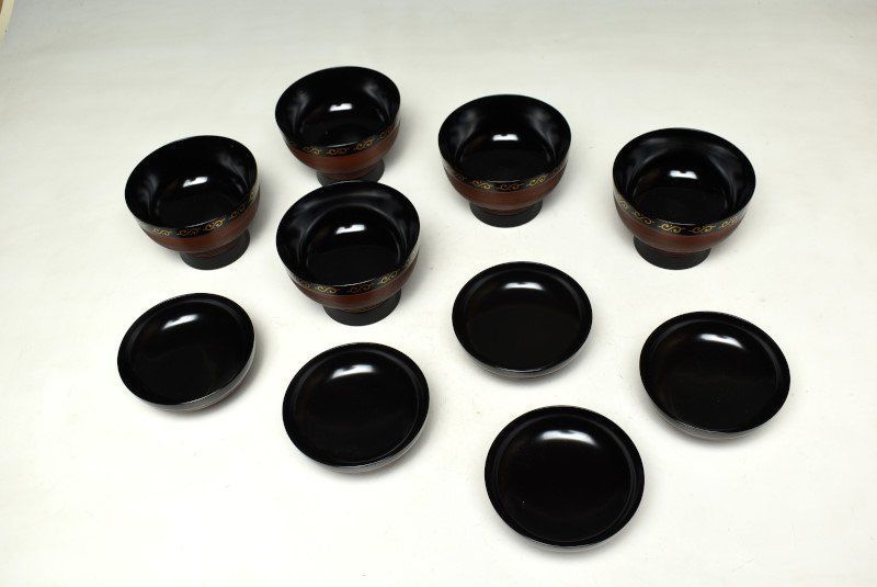 蔵A2903a 石川県無形文化財 加賀蒔絵師 小松芳光 作 糸目 吸物椀 汁椀 五客 共箱