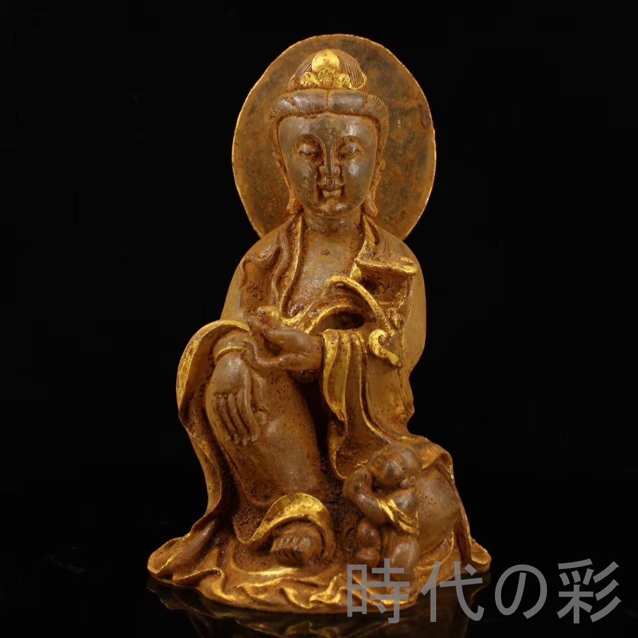 中国古美術 旧蔵 古寺院 水晶金メッキ 送子如意観音 骨董品 古玩 細工 古賞物 置物 時代物 収集 古美味 旧家蔵出 R07100329