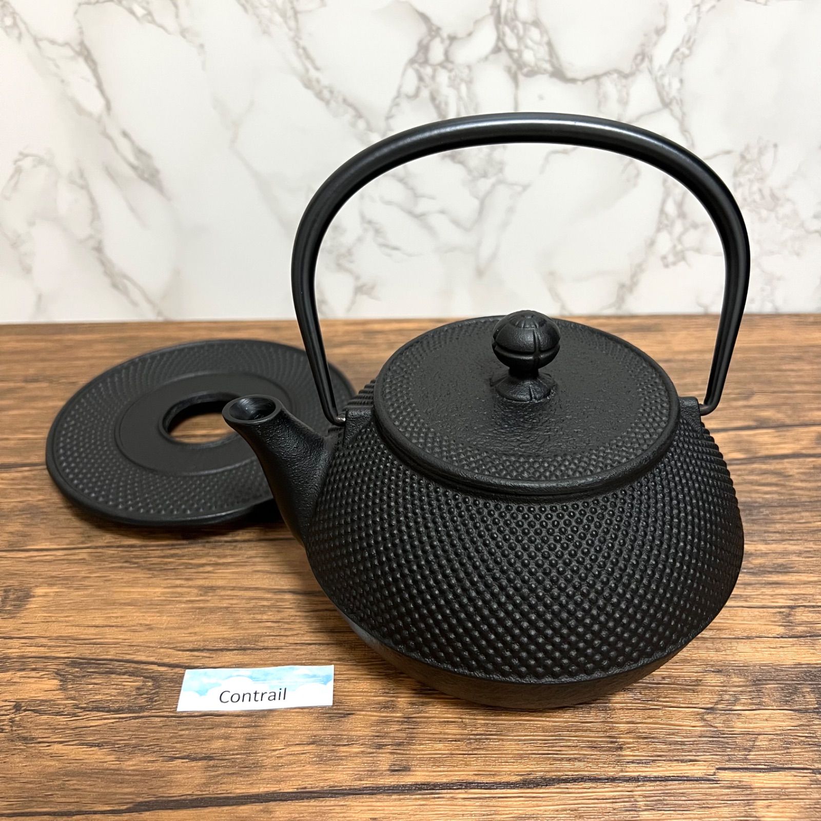 南部鉄器 岩鋳 鉄瓶 7型アラレ IH対応 0.9L 釜敷 Iron Kettle Nanbu Tekki Kettle Rest