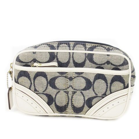 コーチ COACH ウエストバッグ ポーチ キャンバス デニム 切替 レザー シグネチャー ベルト 紺 ネイビー |CK9 GY18
