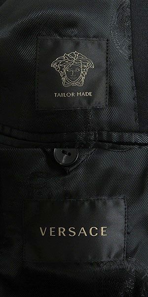 極美品□VERSACE/ヴェルサーチ バロック柄 メデューサ金ボタン ピークドラペル シングル テーラードジャケット ブラック 50 伊製 正規品