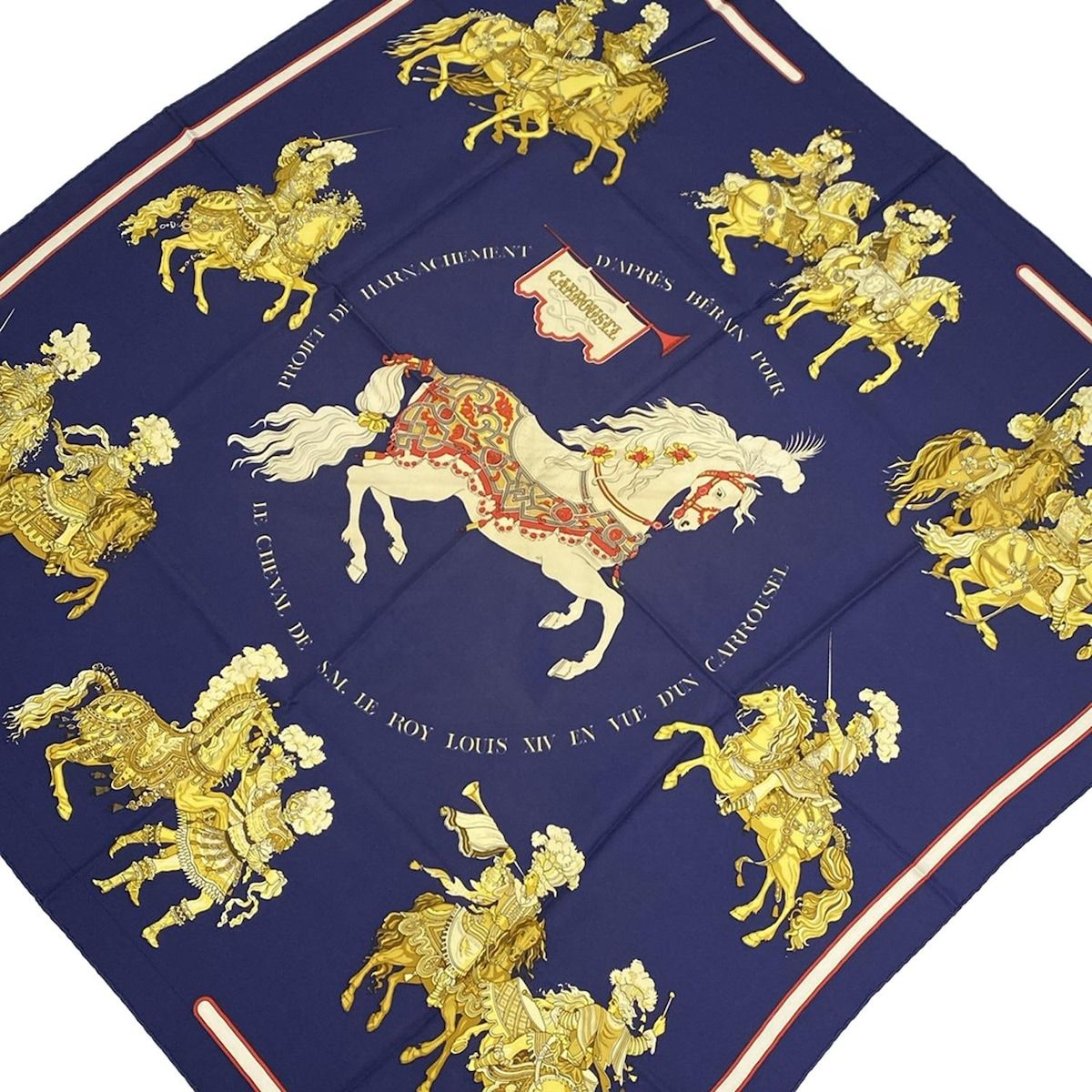 HERMES(エルメス) スカーフ カレ90 ネイビー×イエロー×マルチ