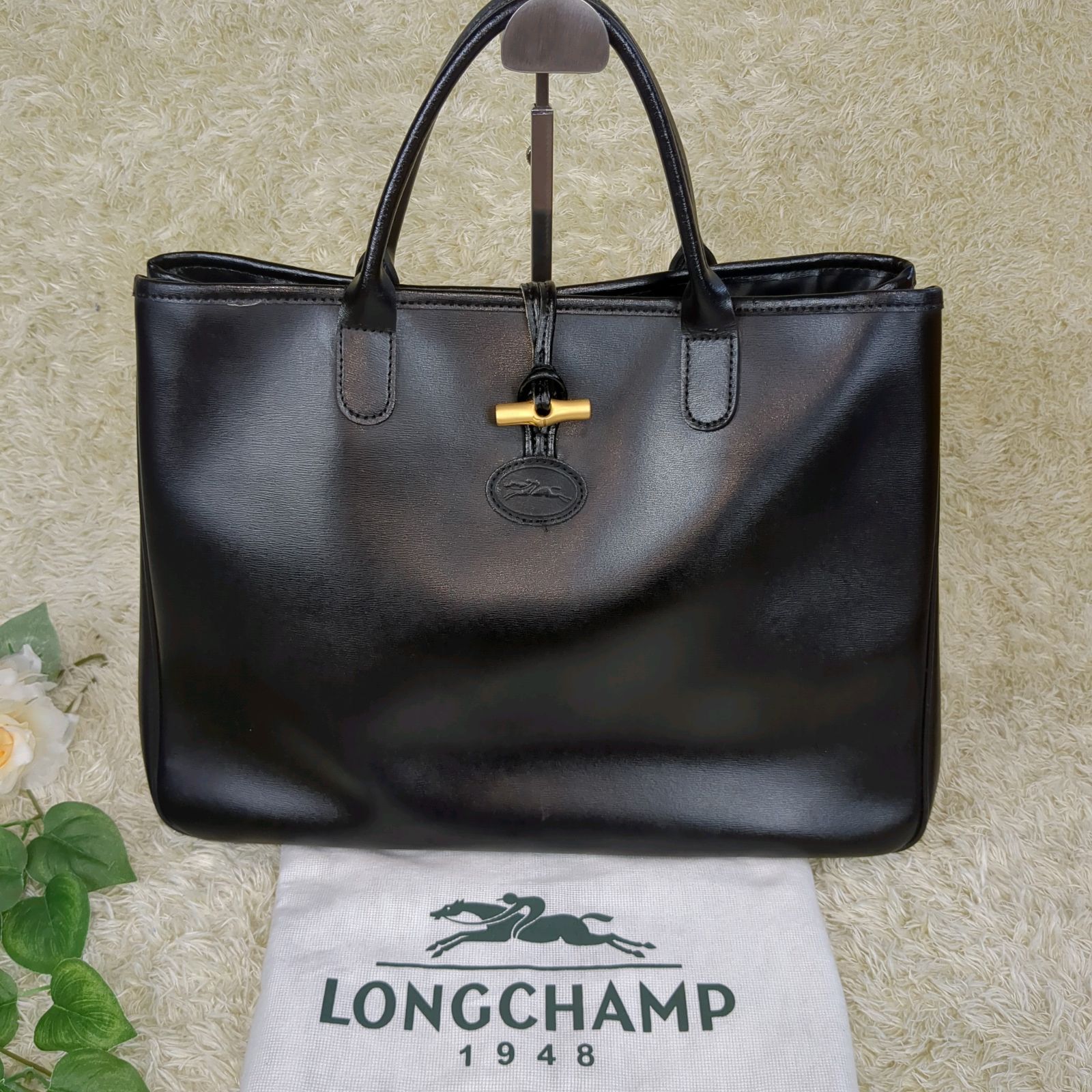 大容量　フランス製　LONGCHAMP　ロゾ　トグルボタン　レザー　トートバッグ