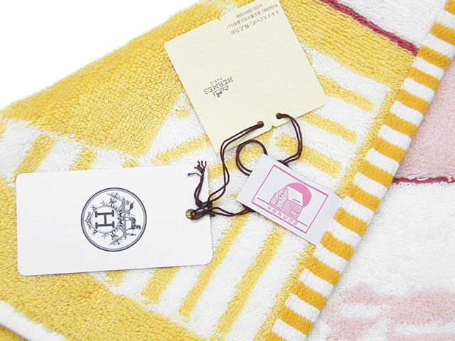 エルメス HERMES ハンドタオル Les Cabanes ジョーヌ ローズ