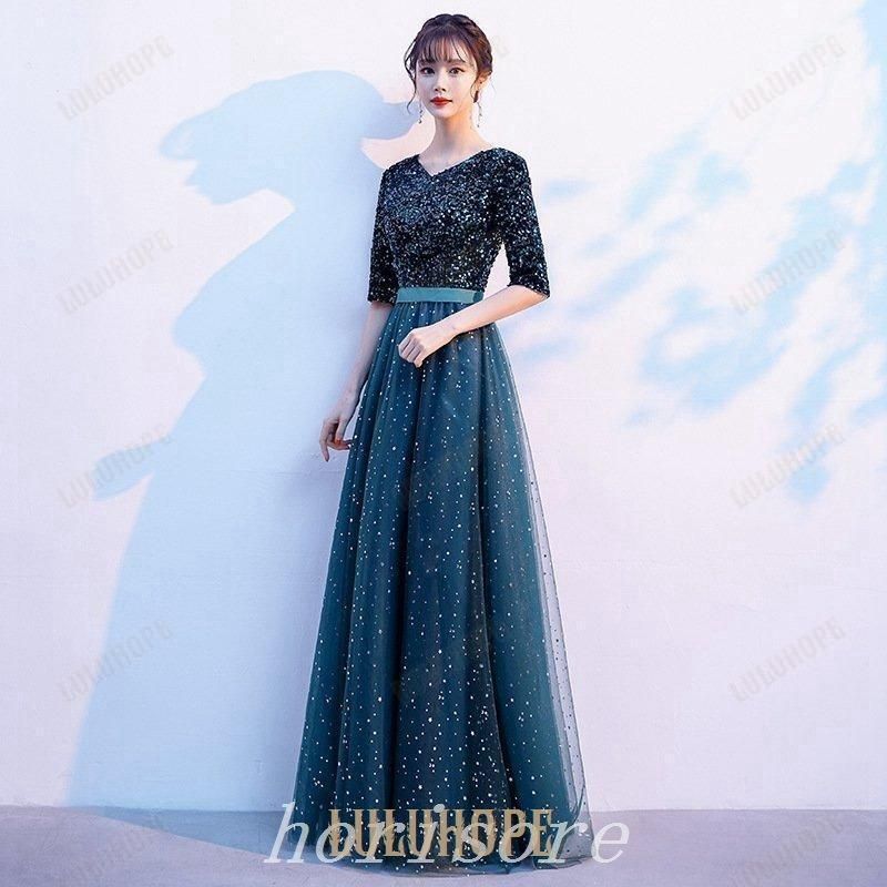 ロングドレス演奏会演奏会用ドレスパーティードレス結婚式ドレスワンピースレディース大人ピアノ発表会二次会お呼ばれ4色