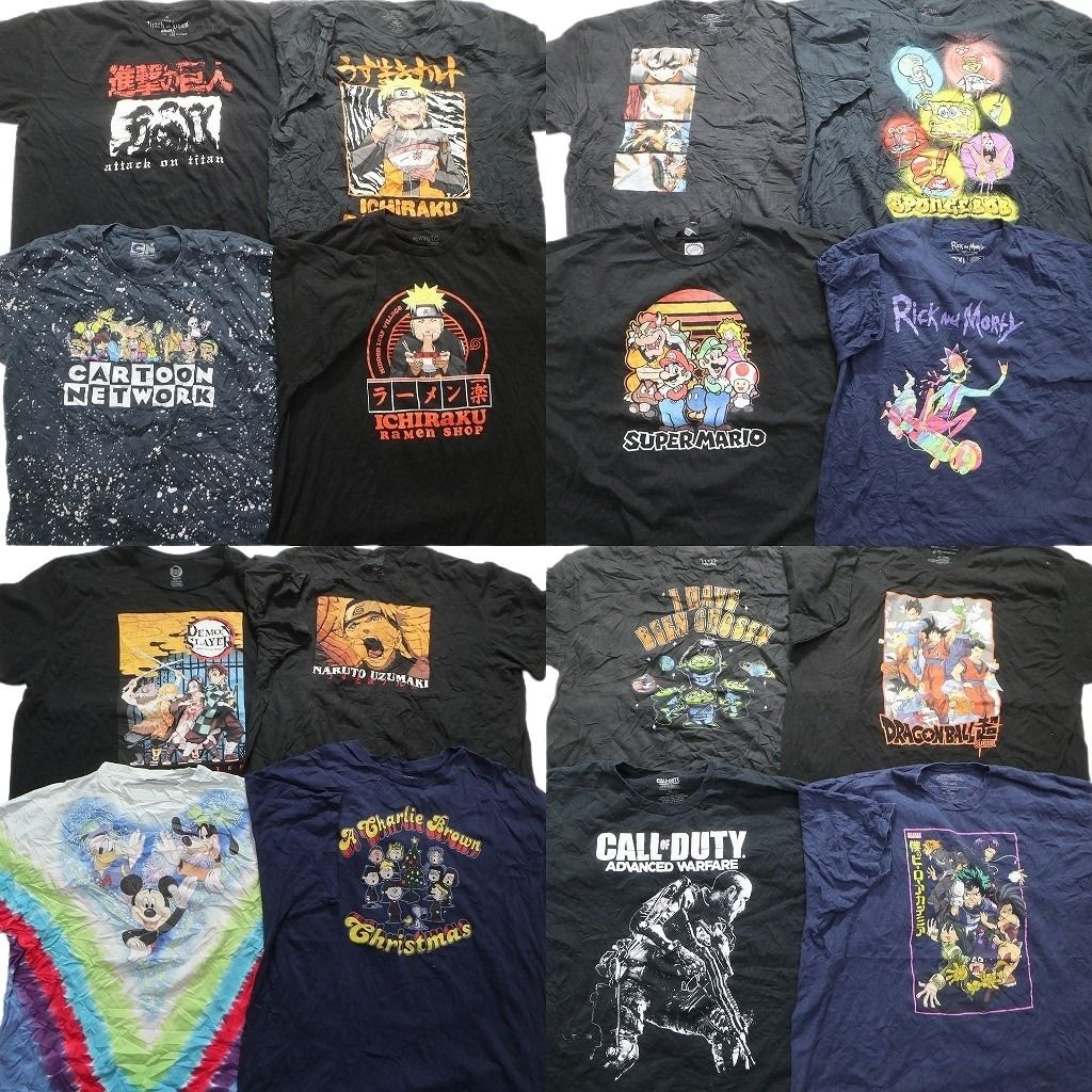 古着卸 キャラクター 半袖Tシャツ 16枚セット メンズ 2XL |3XL |5XL ドラゴンボール ヒロアカ ナルト 古着 NA7718