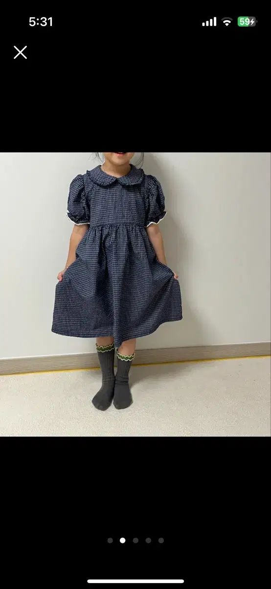 チェック柄 子供用 ワンピース パフスリーブ