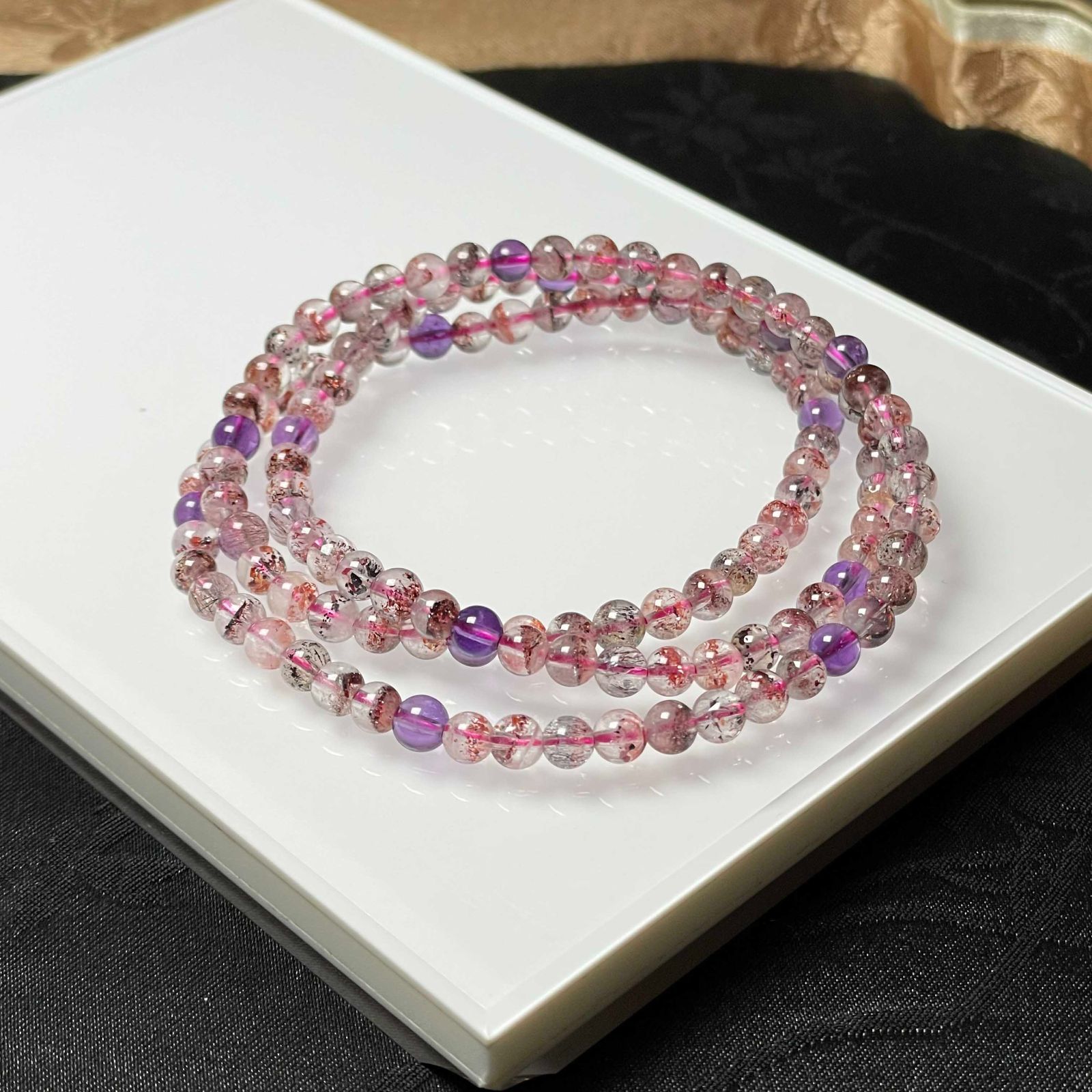 EU製 スーパーセブン パワーストーン 3本巻きブレスレット 天然石 原石 お守り プレゼント 4.3-4.7mm ZB9456