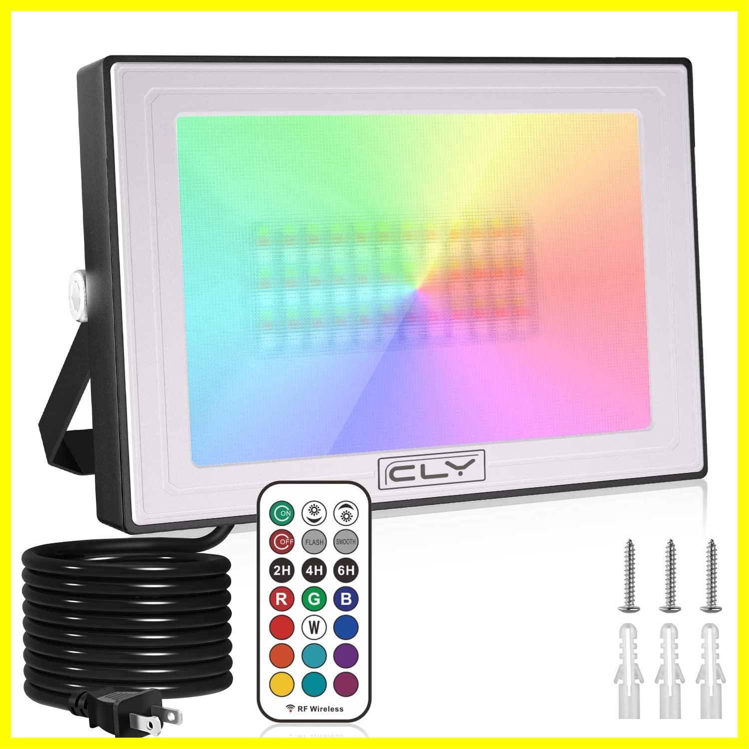 【人気商品】CLY RGBライト 60W RGB投光器 LED雰囲気ライト 屋外 庭園灯 RGB看板灯 景観照明 舞台照明 100Wより明るい IP66防水防塵 リモコン付き 360度操作可能 12色切り替え 輝度調節 グラデーショ