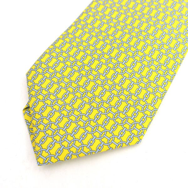 HERMES | エルメス ◆ネクタイ イエロー ブルー 総柄 シルク 剣先8ｃｍ メンズ|MEN|男性|ボーイズ|紳士 ブランド
