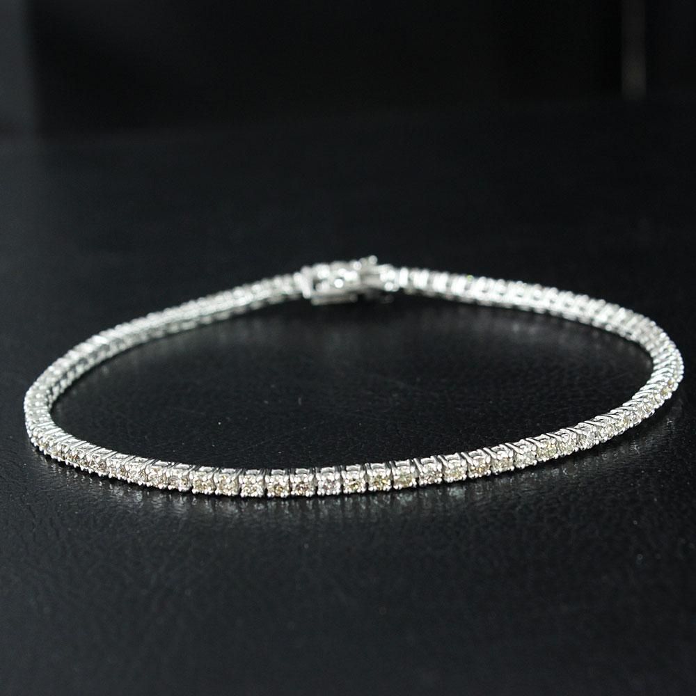 2ct ダイヤモンド K18 wg 四角型 スクエア テニスブレスレット 鑑別 