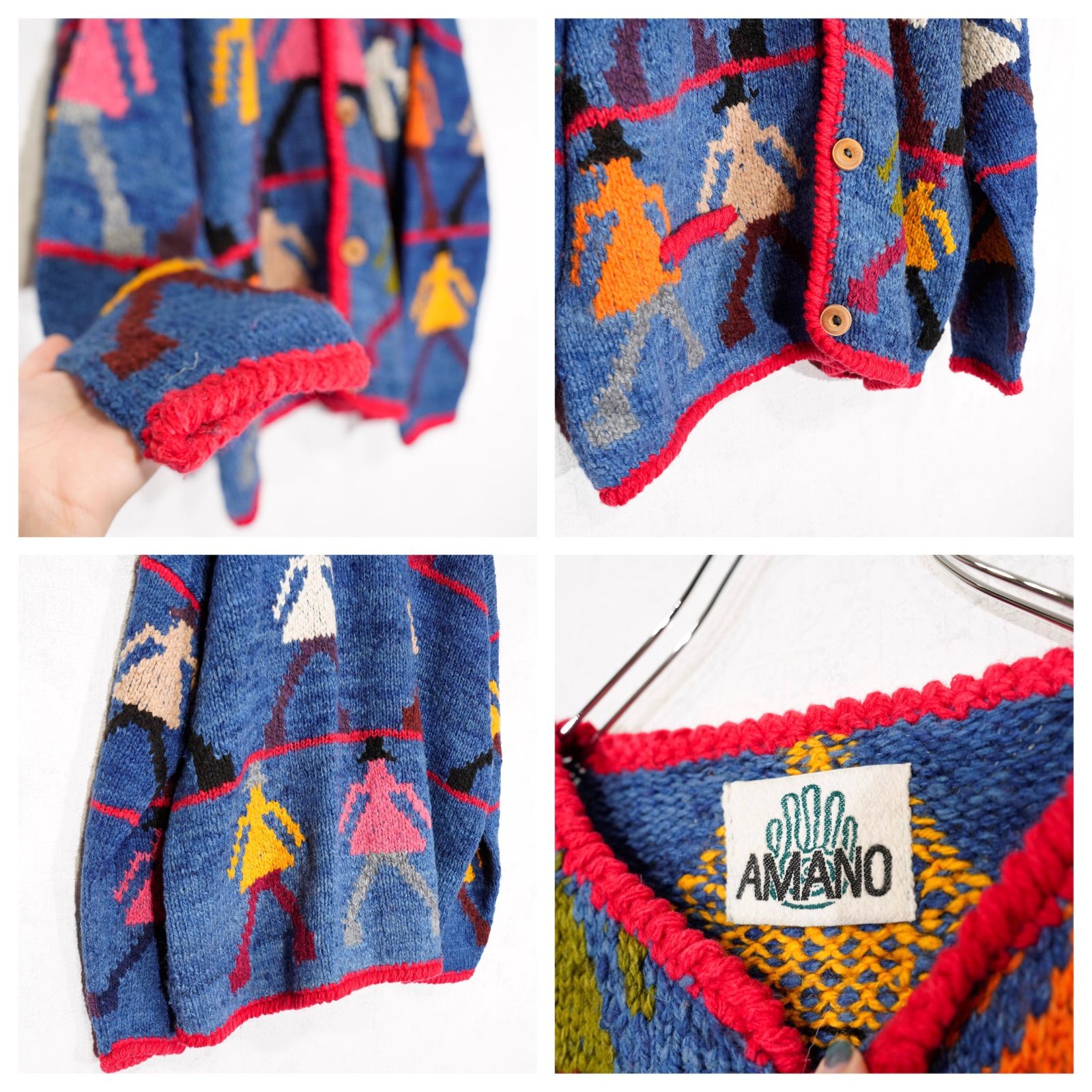 アメリカ古着人間柄デザインニットカーディガン