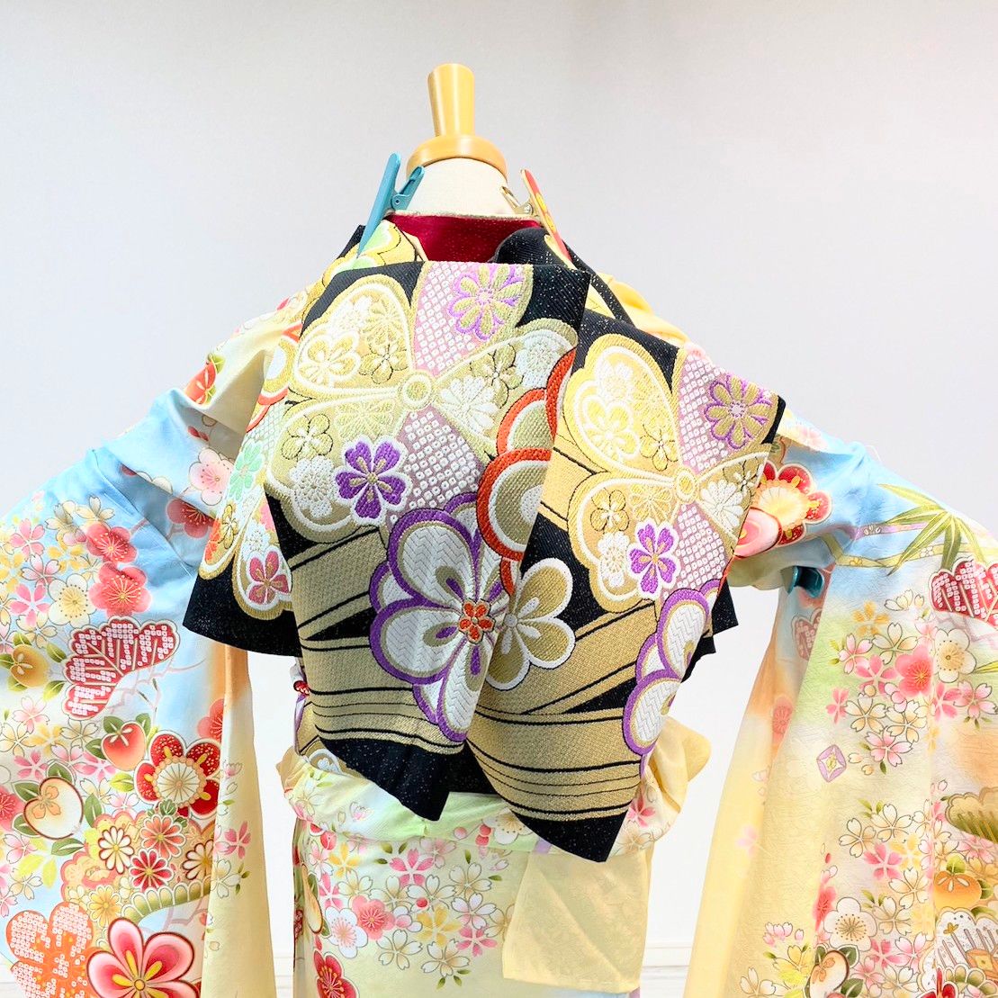 新品・一式セット】振袖 未使用 黄色 クリーム 水色 桜 成人式 F18 