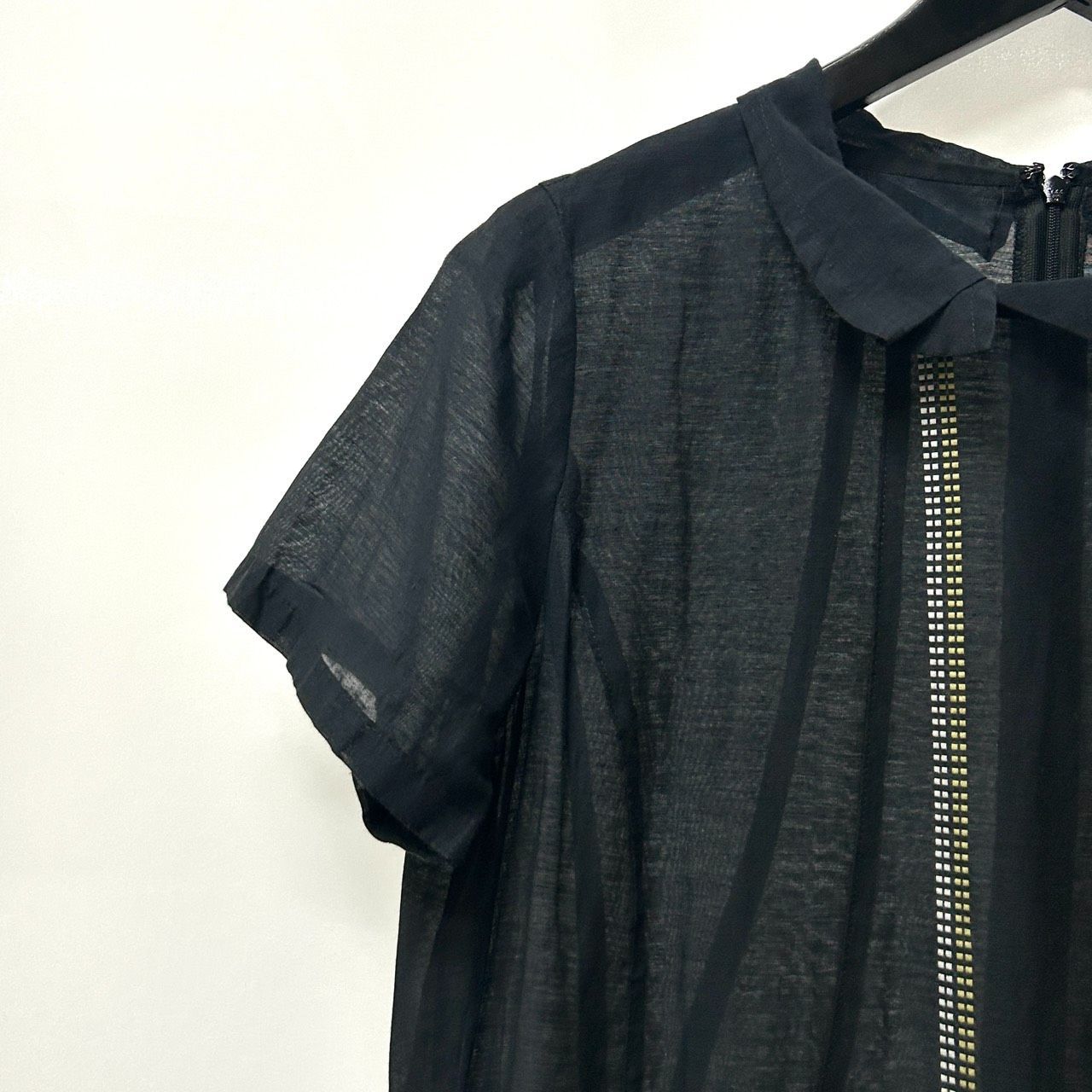 t.b 40 ブラック系 ひざ丈ワンピース 半袖ドレス レディース 生地コットンリネン混 シースルー 日本製 センソユニコ マツオ ティービー