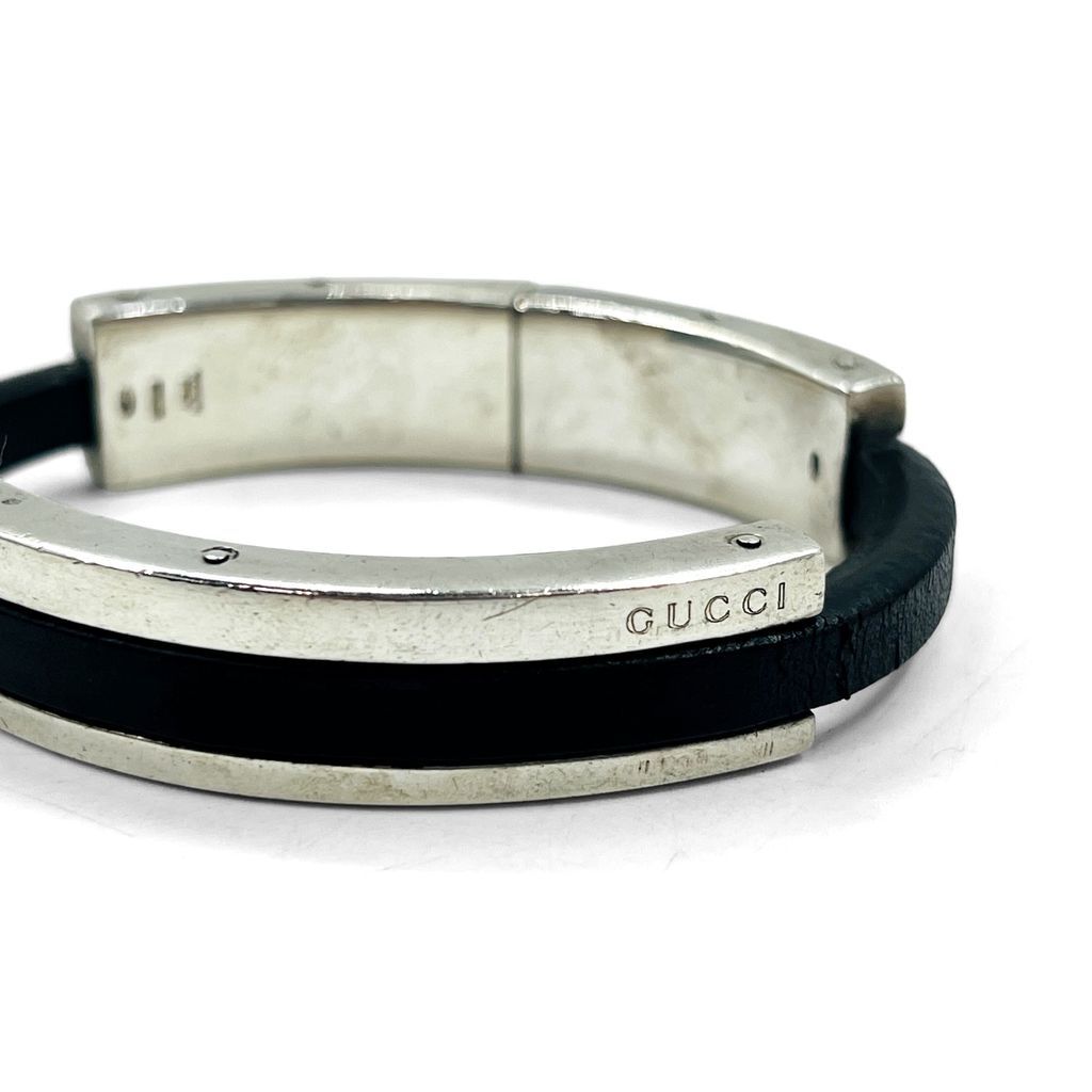 GUCCI レザー シルバー バングル ブレスレット Silver 925