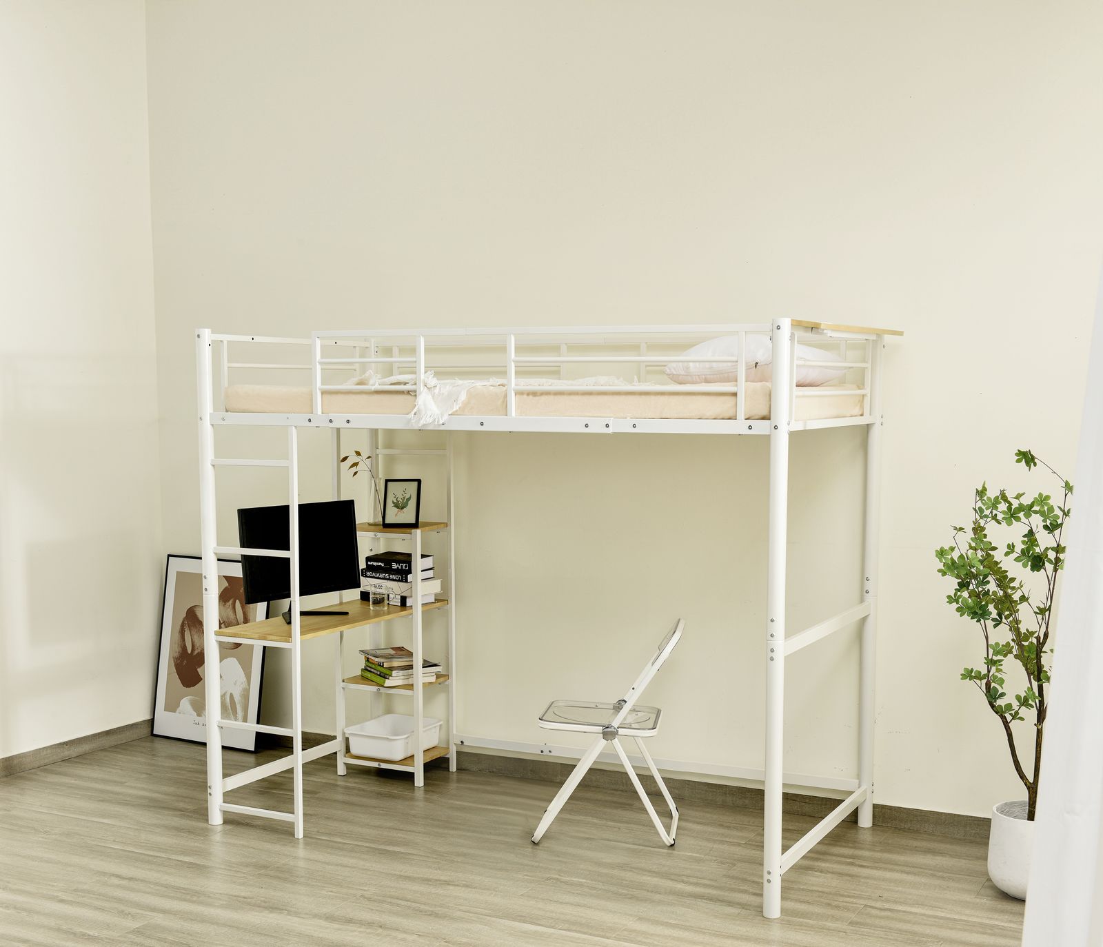 限定価格！ロフトベッド（S） デスク付き ハシゴ階段 耐荷重150　BLACK Amazon｜システムベット ロフトベッド シングル デスク付き ラック棚