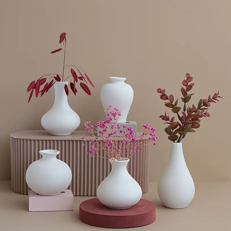 花瓶 小さい 5ピースセット ホワイトセラミック シンプル フラワーベース ミニサイズ お洒落 シンプル モダン 小瓶 人気 かわいい リビング