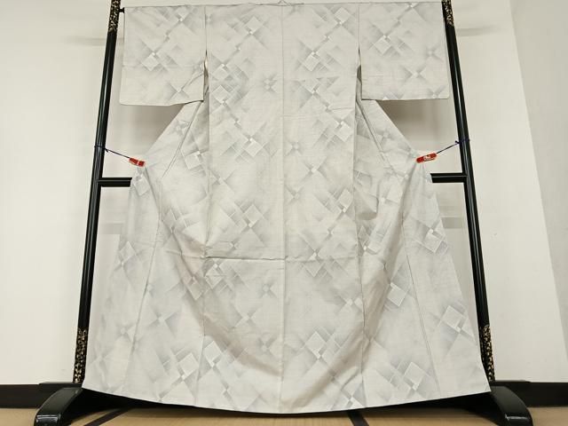 平和屋着物○本場大島紬 白大島 カタス7マルキ 菱文 正絹 逸品  